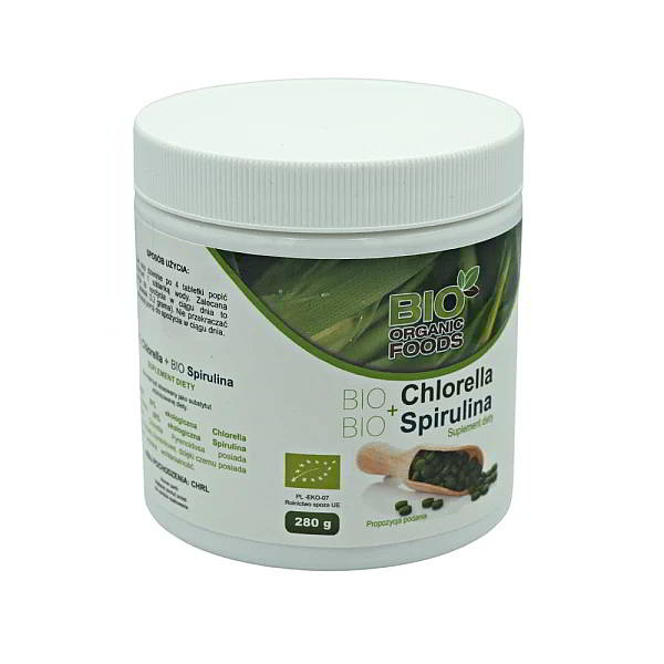 50% BIO Chlorella+50% BIO Spirulina - 280g - suplement diety, Bio Organic Foods (BOF)